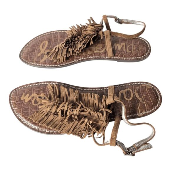 SAM EDELMAN Gela Suede Fringed T-Strap Sandal Size 7.5M - Picture 3 of 7